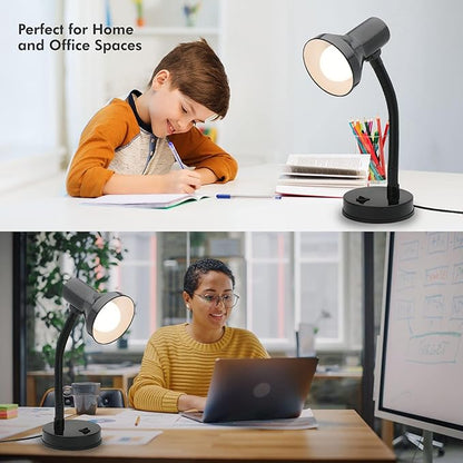 Xtricity Gooseneck Desk Lamps with Adjustable Gooseneck Arm, Metal Desk Lamp with 7W A19 LED Bulb, 120 Volt, Convenient On/Off Switch, 14" Inch Tall (36cm), Black Finish