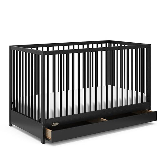 Graco Teddi 5-in-1 Convertible Crib with Drawer (Black) – GREENGUARD Gold Certified, Crib with Drawer Combo, Full-Size Nursery Storage Drawer, Converts to Toddler Bed, Daybed and Full-Size Bed