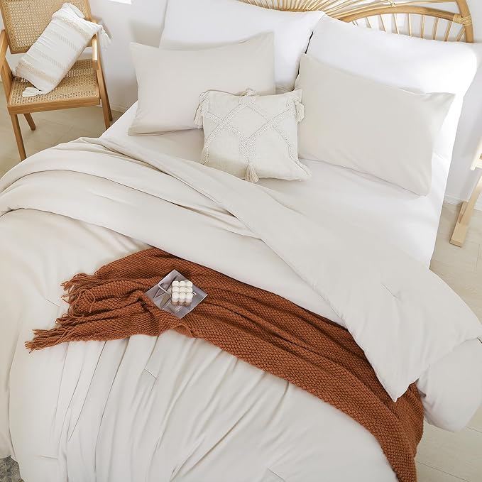 Beige Comforter Set Twin Boho Cream Twin Comforter with 1 Pillowcases - Soft Lightweight Cozy Bedding Set for All Season - Beige Comforter Twin Size for Women Teens Kids