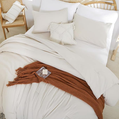 Beige Comforter Set Twin Boho Cream Twin Comforter with 1 Pillowcases - Soft Lightweight Cozy Bedding Set for All Season - Beige Comforter Twin Size for Women Teens Kids