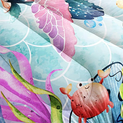 Datura home Kids Comforter Set Mermaid Scale Turtle Printed Pattern Bedding Set with 1 Comforter and 2 Pillowcases for Girls Boys Bedroom All Season(Turtle Queen)