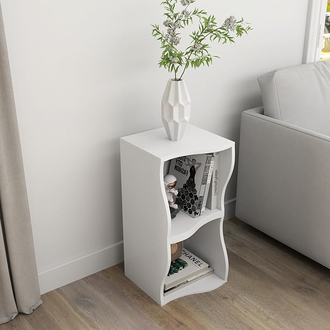 ECYIL Double Layered Independent Storage Rack, Full Circular Color Blocking Bookshelf, Suitable for Home, Office, Living Room, etc (white)