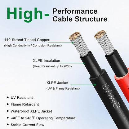 XRDS -RF Solar Extension Cable 8AWG, 50FT Red & Black Solar Panel Wire with Solar Connectors, PV Wire with Disconnect Wrenches & Extra Male/Female Connectors for RV, Camper, Inverter, Off-Grid System