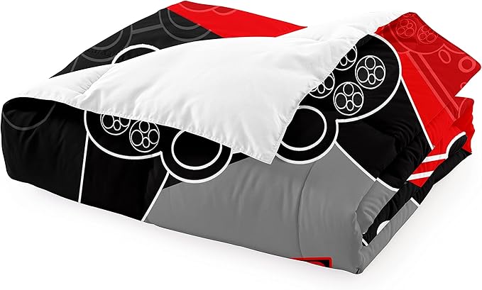 Gaming Bedding Sets for Boys Bedroom Soft Video Gamer Comforter Set Queen Size Black Red Game Controller Beddings for Kids Teens 1 Comforter and 2 Pillowcases