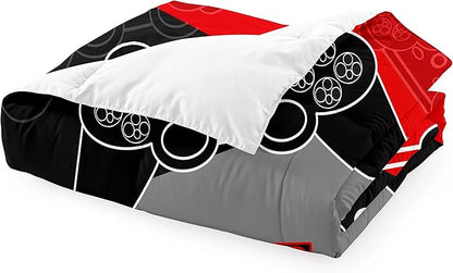 Gaming Bedding Sets for Boys Bedroom Soft Video Gamer Comforter Set Queen Size Black Red Game Controller Beddings for Kids Teens 1 Comforter and 2 Pillowcases
