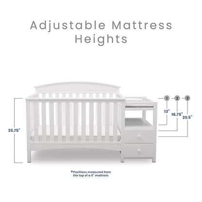 Delta Children Abby Convertible Crib 'N' Changer, Bianca + Serta Perfect Slumber Dual Sided Recycled Fiber Core Crib and Toddler Mattress (Bundle)