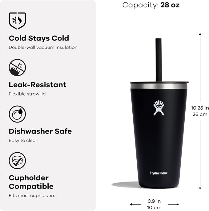 Hydro Flask All Around Tumbler Straw Lid, Insulated Travel Mug, Stainless Steel Coffee Cup 28 Oz Aloe