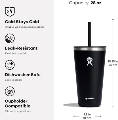 Hydro Flask All Around Tumbler Straw Lid, Insulated Travel Mug, Stainless Steel Coffee Cup 28 Oz Aloe