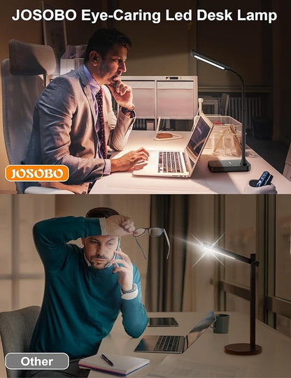 LED Desk Lamp with USB Charging Port, 5 Lighting Modes & 7 Brightness Dimmable Table Lamp, Flexible Gooseneck Lamp, Eye-Caring Reading Light with Memory Function