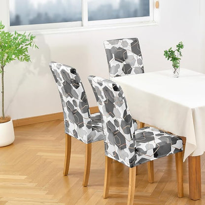 Gibelle Dining Room Chair Covers Set of 6, Soft Stretch Kitchen Chair Covers Slipcover Protector, Removable Washable Geometric Parson Chair Covers 6 Pack, Grey