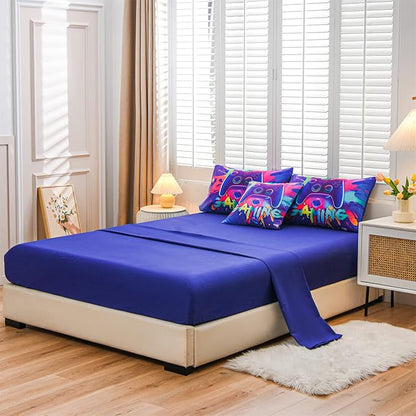 Aimuan Gaming Comforter Sets for Boys Kids Bedding Sets Video Games Console Action Buttons Novelty Colorful Game Gamepad Controller Modern Gamer Room Decor Home Quilt Set (Queen 6 Pcs,Purple)