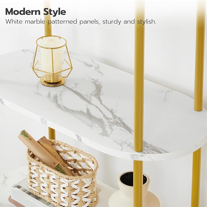 HOOBRO 5 Tier Open Bookshelf, Modern Arched Bookcase Display Shelf Racks, Wooden Bookcase Storage Shelves Metal Frame, Tall Storage Organizer for Living Room, Easy Assembly, Gold DM176SJ01