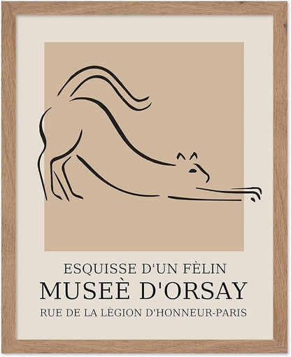 Poster Master Vintage Poster - Retro Minimalist Print - Gift for Artist, Housewarming - Cat, Line Drawing, Sketch, Abstract - Wall Decor for Living Room, Bedroom, 8x10 Beige Framed