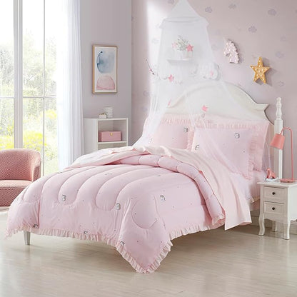 Kids Bedding Set Bed in a Bag for Boys and Girls Toddlers Printed Sheet Set and Comforter, Full, Rainbow Unicorn (Pack of 4)