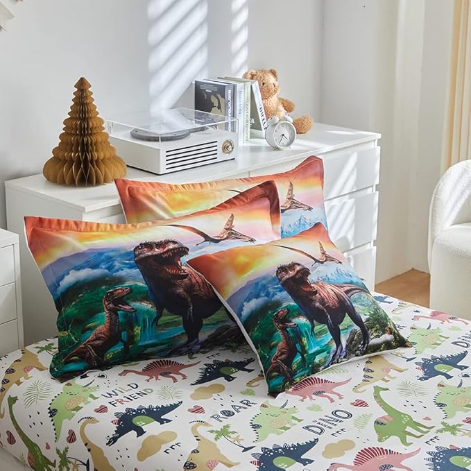 ADASMILE A & S Dinosaur Comforter Full Size for Boys Dinosaur Bedding Set for Kids 6 Pieces Dinosaur Comforter Set with Sheets Bed in A Bag T-Rex Dinosaur Comforter and Sheets Set for Home Decor