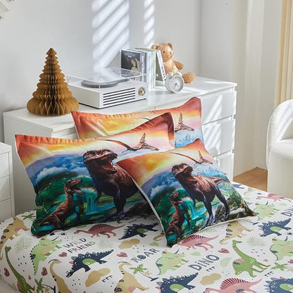ADASMILE A & S Dinosaur Comforter Full Size for Boys Dinosaur Bedding Set for Kids 6 Pieces Dinosaur Comforter Set with Sheets Bed in A Bag T-Rex Dinosaur Comforter and Sheets Set for Home Decor