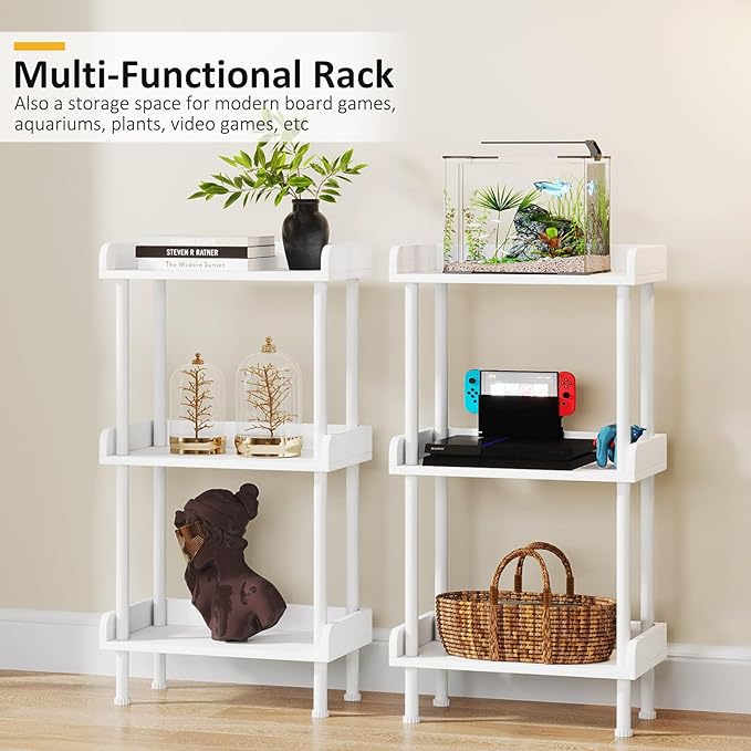 Bookshelf Small Book Shelf - 3-Tier Wood Bookcase Industrial Bookshelf with Edge Protection Metal Standing Book Shelves Display Book Rack for Living Room Bedroom Home Office (White)