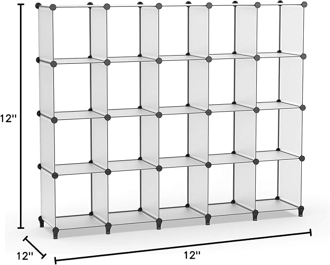 HOMIDEC 20-Cube Transparent Cube Storage Organizer, Modular Storage Shelf with Hammer, Cube Storage Bin Cabinet Closet Bookshelf for Living Room, Bedroom, Office, Each Cube Size 11.8 x 11.8 inch