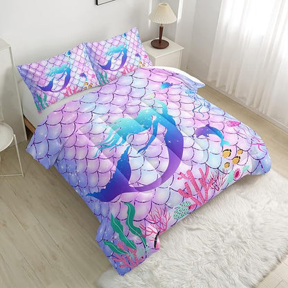 CVHOUSE Mermaid Comforter Set,Rainbow Mermaid Bedding Set for Girls Kids Teens,Rainbow Mermaid Comforter Mermaid Duvet Set Room Decor Quilt Set Queen Size