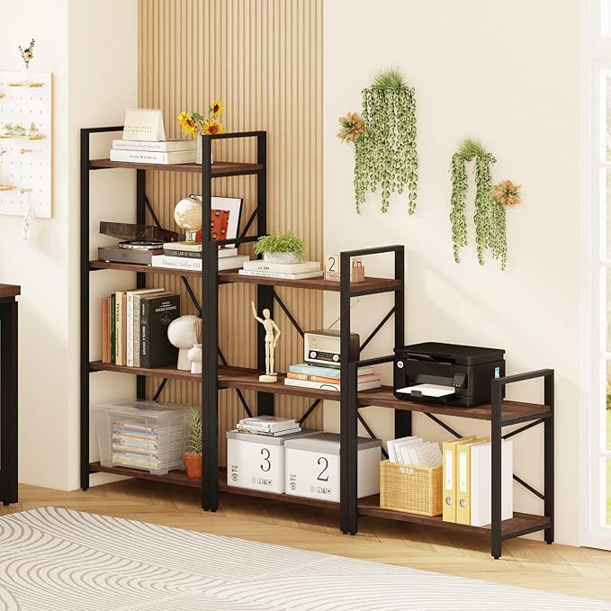 BON AUGURE Small Short Bookshelf, Wood 2 Shelf Etagere Bookcase, Metal Low Book Shelf for Small Spaces Living Room, Bedroom, Office (Rustic Oak)