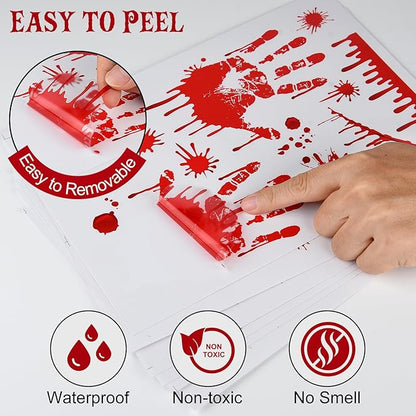 NEBURORA 6 Sheets Terror Bloody Handprint Footprint PVC Window Stickers Spooky Wall Decal and Floor Stickers for Halloween Decorations Party Decorations