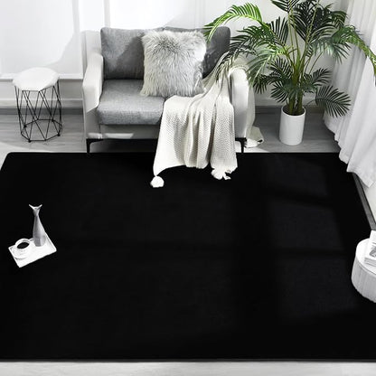 Area Rugs for Bedroom Living Room, 5x8 Black Super Soft Comfy Thickened Memory-Foam Indoor Carpets, Modern Aesthetic Minimalist Carpet for Boys Girls Adults Apartment Nursery Home Décor