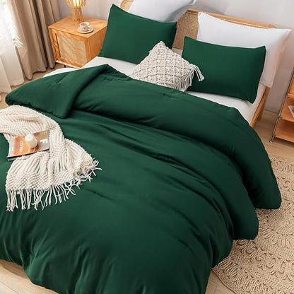 Comforter Set California King Size Dark Green 3 Pieces Boho Bed Comforter Sets Emerald Cal King Oversized Soft Lightweight Bedding Set for All Season (1 Comforter, 2 Pillowcases)