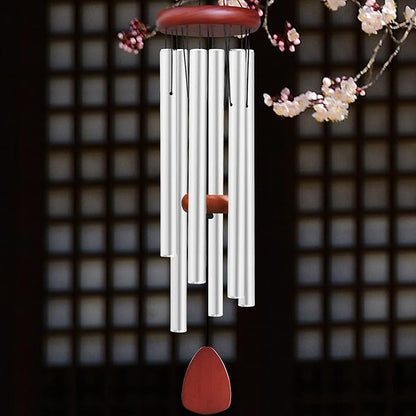 Large Aluminium Wind Chimes Outside, Soothing Melodic Memorial Sympathy Wind Chime, Suitable Outdoor Garden Decor, Gift for Mom Women Neighbors (Silver Wind Chimes-36)