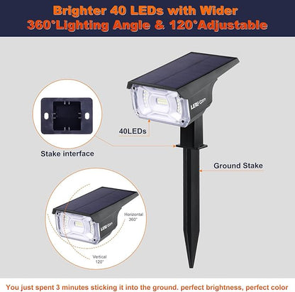 Solar Spot Lights, IP65 Waterproof 40 LEDs Landscape Spotlights,USB & Solar Powered Wall Lights Dark Sensing Auto On/Off,3 Modes Outdoor Solar Garden Lights for Yard Porch 2 Pack