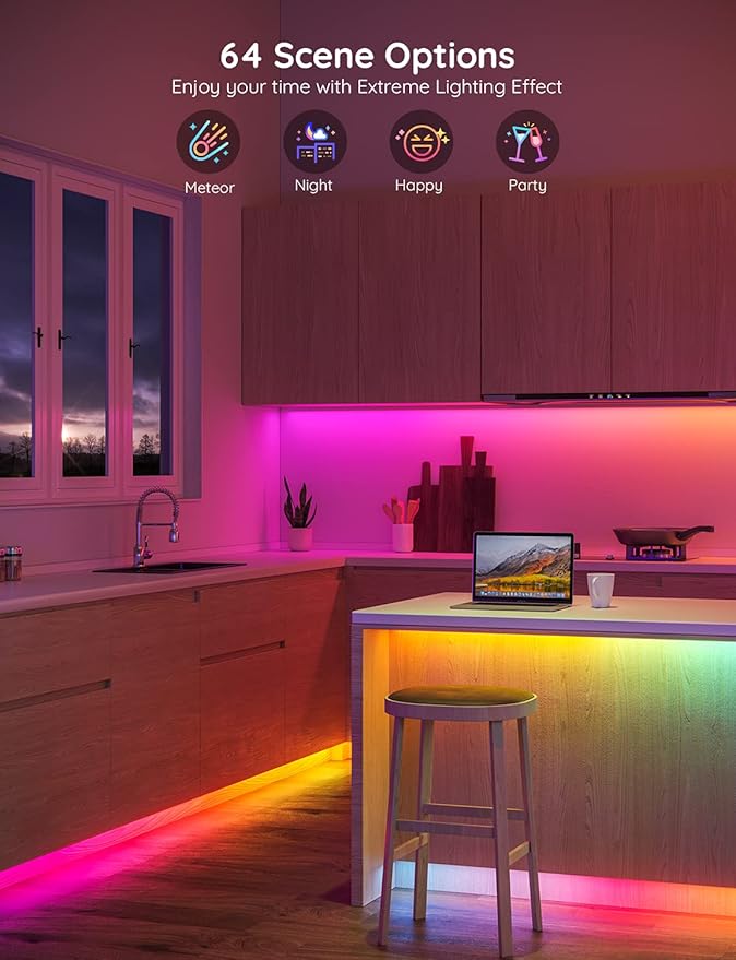 Govee 65.6ft RGBIC LED Strip Lights, Color Changing LED Strips, App Control via Bluetooth, Smart Segmented Control, Multiple Scenes, Enhanced Music Sync LED Lights for Bedroom, Home Decor (2 X 32.8ft)