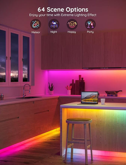 Govee 65.6ft RGBIC LED Strip Lights, Color Changing LED Strips, App Control via Bluetooth, Smart Segmented Control, Multiple Scenes, Enhanced Music Sync LED Lights for Bedroom, Home Decor (2 X 32.8ft)