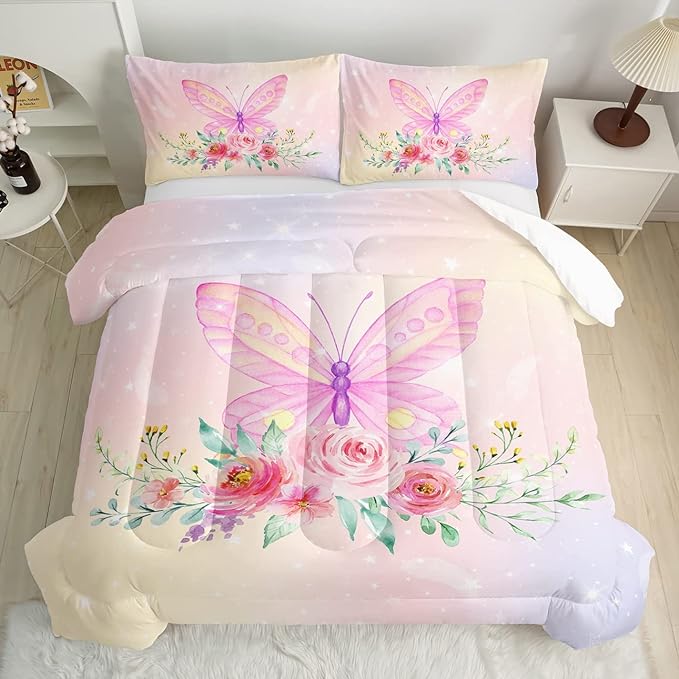 CVHOUSE Butterfly Comforter Set,Luxurious Blue Butterfly Bedding Set for Kids Teens,Blue Butterflies Comforter Butterflies Duvet Set Room Decor Quilt Set Full Size