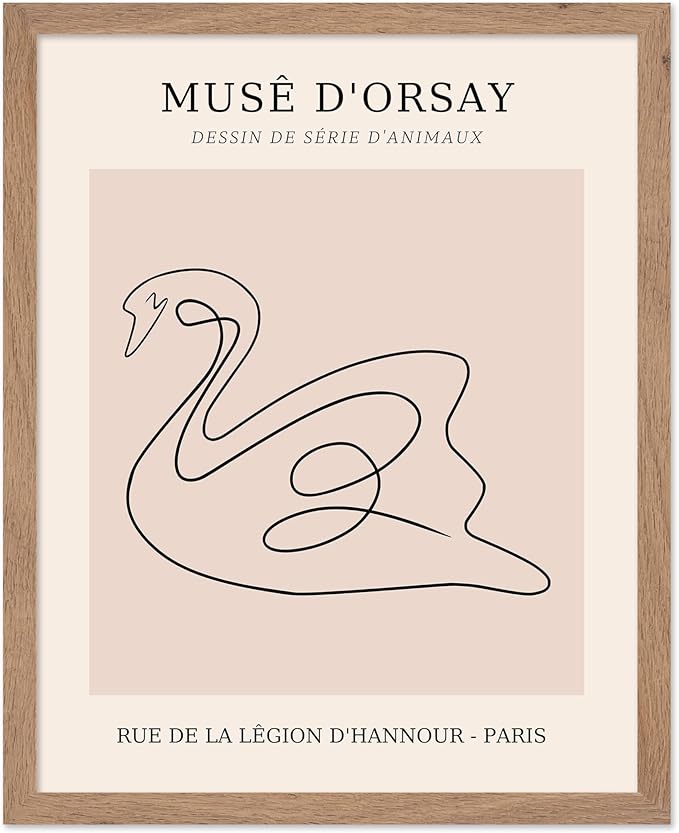 Poster Master Vintage Poster - Retro One Line Swan Drawing Print - Swan Art - Bird Art - Minimal Gift for Her, Animal Lover - Abstract Decor for Home, Office, Bedroom, 16x20 Beige Framed