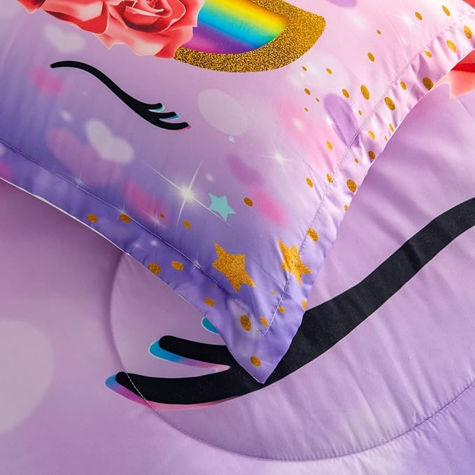 Unicorn Queen Bedding Sets for Girls Kids Comforter Set Queen Size with 2 Pillowcases Purple Unicorn Room Decor for Girls Bedroom Ultra Soft Machine Washable Toddler Bed Set