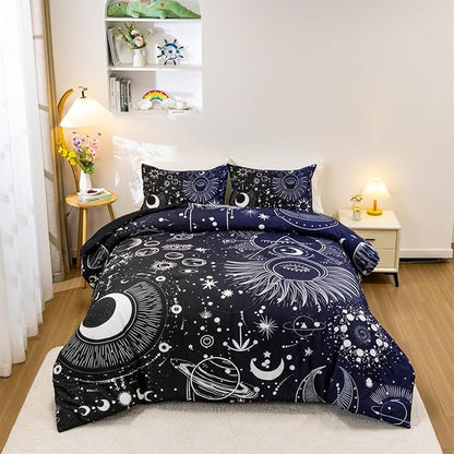 Holawakaka Stars Moon Constellation Print Comforter Set Twin Size Girls Boys Witchy Astrology Zodiac Celestial Bedding Set (Navy Blue,Twin)