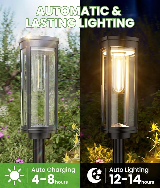 Bright Solar Pathway Lights Outdoor, 8 Pack Solar Powered Garden Lights Waterproof IP65, Auto On/Off Outdoor Light for Lawn Patio Walkway Driveway Decor Landscape Lighting