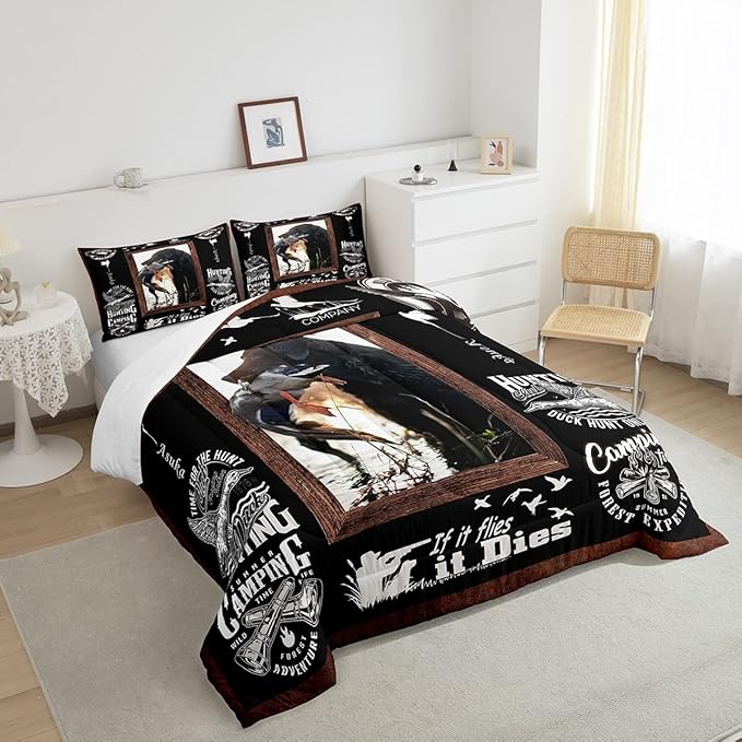Feelyou Duck Hunting Comforter Hunting and Fishing Bedding Set for Kids Boys Girls Dog Hunter Comforter Set Wild Animal Inner Fill Duvet Set 1 Comforter Set with 2 Pillowcases Queen Size