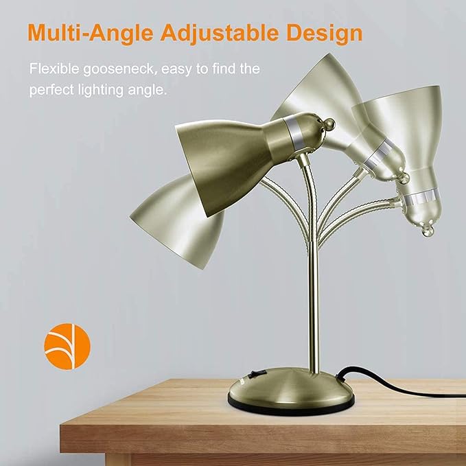 LEPOWER Metal Desk Lamp, Adjustable Goose Neck Table Lamp, Eye-Caring Study Desk Lamps for Bedroom, Study Room and Office (Bronze)