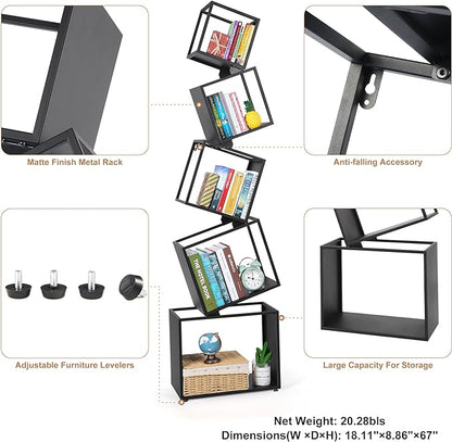 Bookshelf 2024 NEW, 5-Tier Bookshelves, 67" Tall Black Bookshelf, Book Shelf, Bookcase, Modern Bookshelf, Storage Shelf for CDs/Books/Collections, Display Shelf for Livingroom, Bedroom, Office