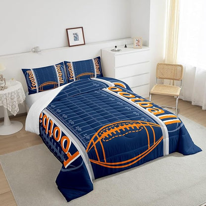 Feelyou Football Bedding Set Twin Size Sports Comforter Set for Kids Boys Girls Decor Soccer Ball Game Comforter Microfiber American Football Duvet Set Bedroom Quilt Set