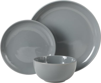 Gibson Home Rockaway 12 Piece Plates and Bowls Matte Outside/Shiny Inside Glaze Service for 4 Dinnerware Set - Blue - Dishwasher and Microwave Safe