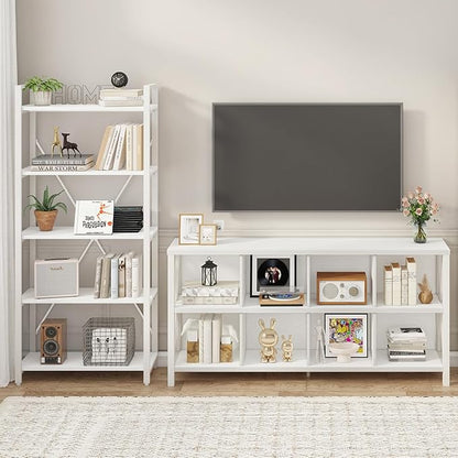 FATORRI 5 Tier Bookshelf, Metal and Wood Bookcase, Etagere Book Shelf for Display, Modern Shelving Unit Tall Book case for Home Office, Living Room, Bedroom (White Oak)