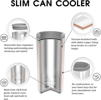 TILUCK Skinny Can Cooler, Stainless Steel Insulated Slim Cans, 12 oz | Beer & Hard Seltzer, Doucle-Walled Stainless Steel Insulated Slim Cans, Slim 12 oz(Teal Gradient)