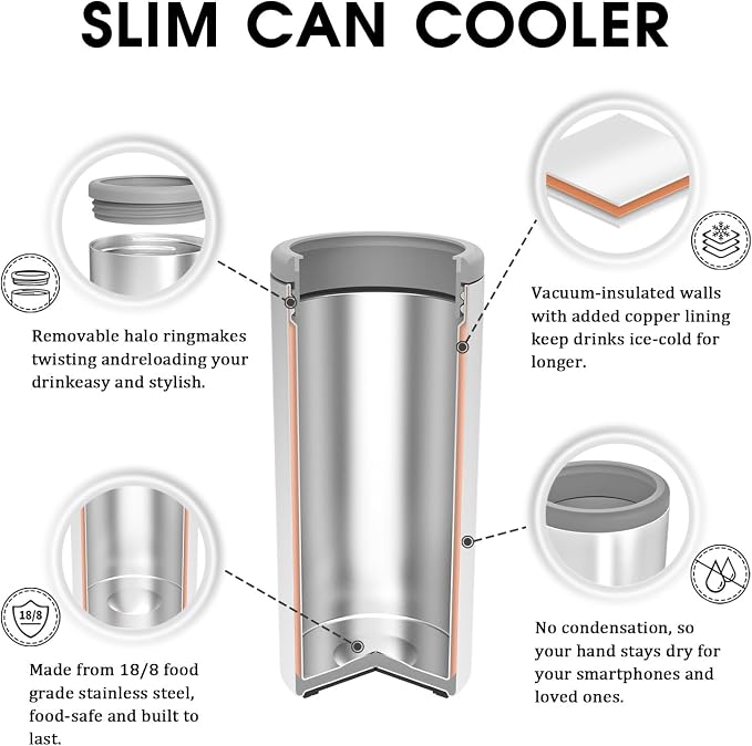 TILUCK Skinny Can Cooler, Stainless Steel Insulated Slim Cans, 12 oz | Beer & Hard Seltzer, Doucle-Walled Stainless Steel Insulated Slim Cans, Slim 12 oz(Sunflower)