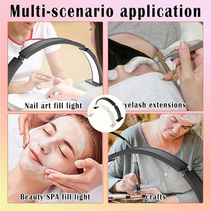 Half Moon Nail Desk Lamp 29.5In, Foldable Half Moon Nail Desk Light with Phone Stand, 48w LED Manicure Lamp, 3 Brightness Settings, Arch Light for Nail Techs, for Nails, Beauty, Crafts, Tattoo (White)