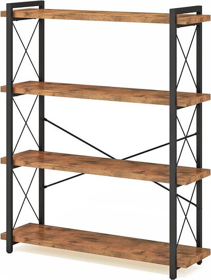 HCHQHS Bookshelf, 4-Tier Industrial Bookcase, Rustic Open Book Shelf, Freestanding Tall Bookshelves with Metal Frame