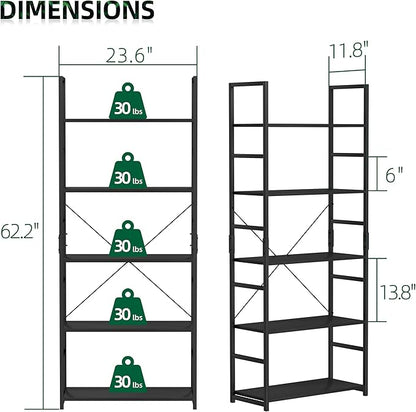 OTK 5 Tier Bookshelf, Tall Bookcase, Office Shelf Storage Organizer, Modern Book Shelf for Living Room, Bedroom, and Home Office, Black