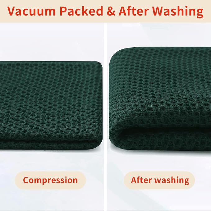 Homaxy 100% Cotton Waffle Weave Kitchen Dish Towels 24-Pack, Blackish Green | 13 x 28 Inches, Ultra Soft Absorbent Dish Towels, Quick Drying Cleaning Towels