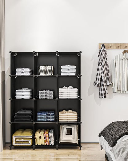 FUNLAX Cube Storage Shelf, 6 Storage Cubes Closet Organizers and Storage Portable Cube Storage Organizer Plastic Bookshelf Bookcase for Study Room, Bedroom, Office, Black