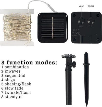 Dazzle Bright 4 Pack Solar String Lights Outdoor, Total 160FT 480LED Solar Powered Waterproof Fairy Lights 8 Modes, Silver Wire Lights for Christmas Patio Party Tree Yard Decoration (White)